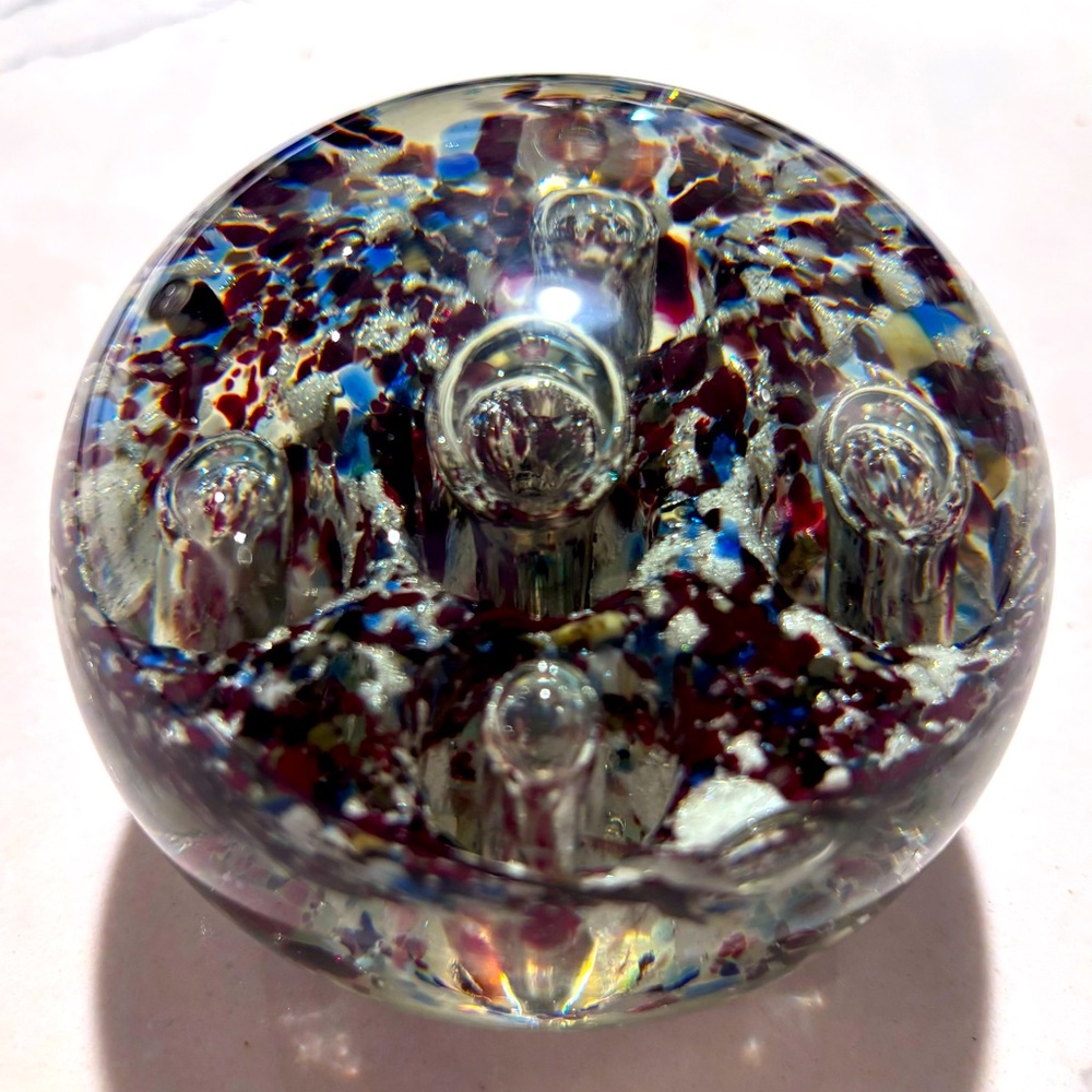 PAPERWEIGHT Millefiori Multicolor Glass Art Round